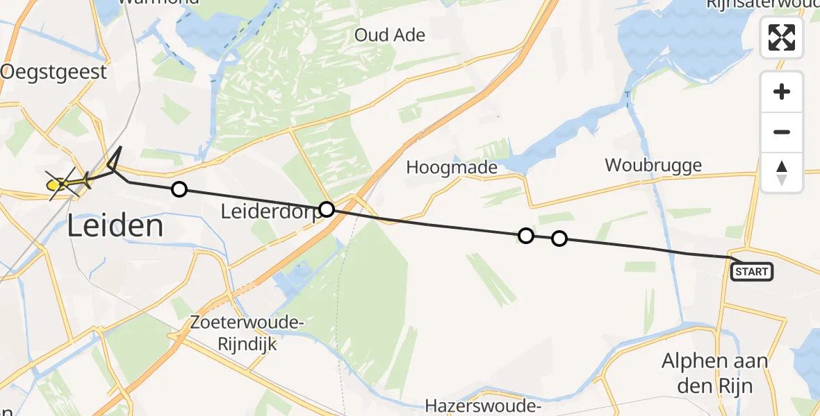 Routekaart van de vlucht: Lifeliner 2 naar Leiden, Weteringpark