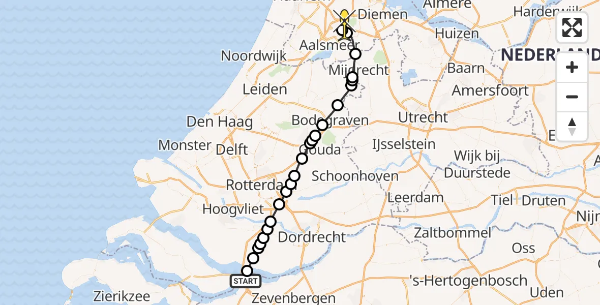 Routekaart van de vlucht: Politieheli naar Schiphol, Noord Hellegat