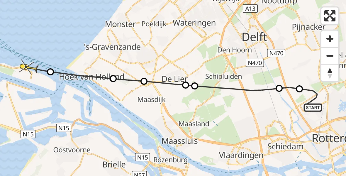 Routekaart van de vlucht: Kustwachthelikopter naar Maasvlakte, Doenkadepad