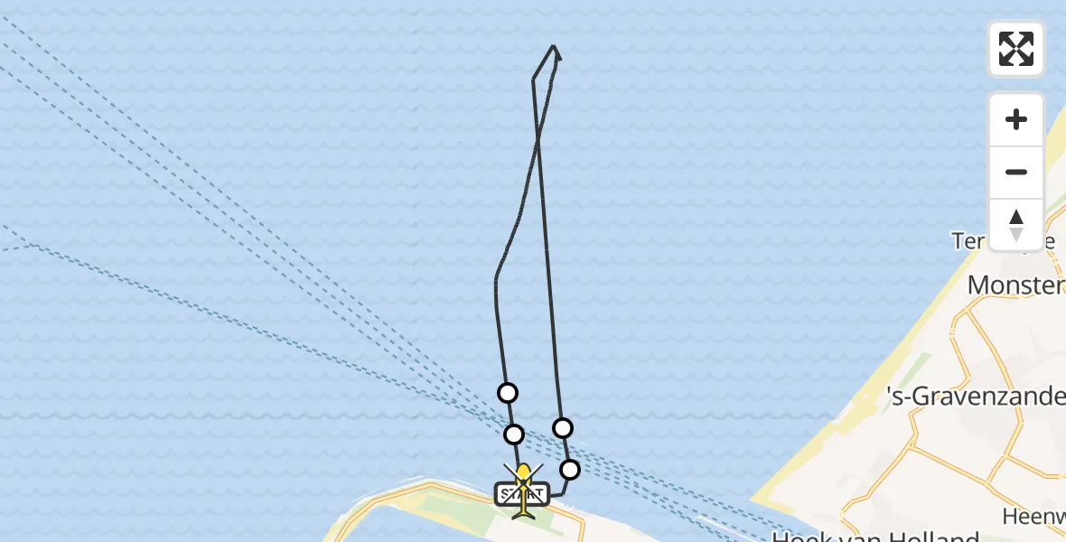 Routekaart van de vlucht: Kustwachthelikopter naar Maasvlakte, Prinses Máximaweg