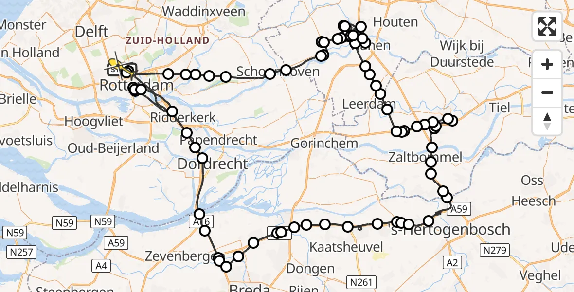Routekaart van de vlucht: Politieheli naar Rotterdam The Hague Airport, Zestienhoven