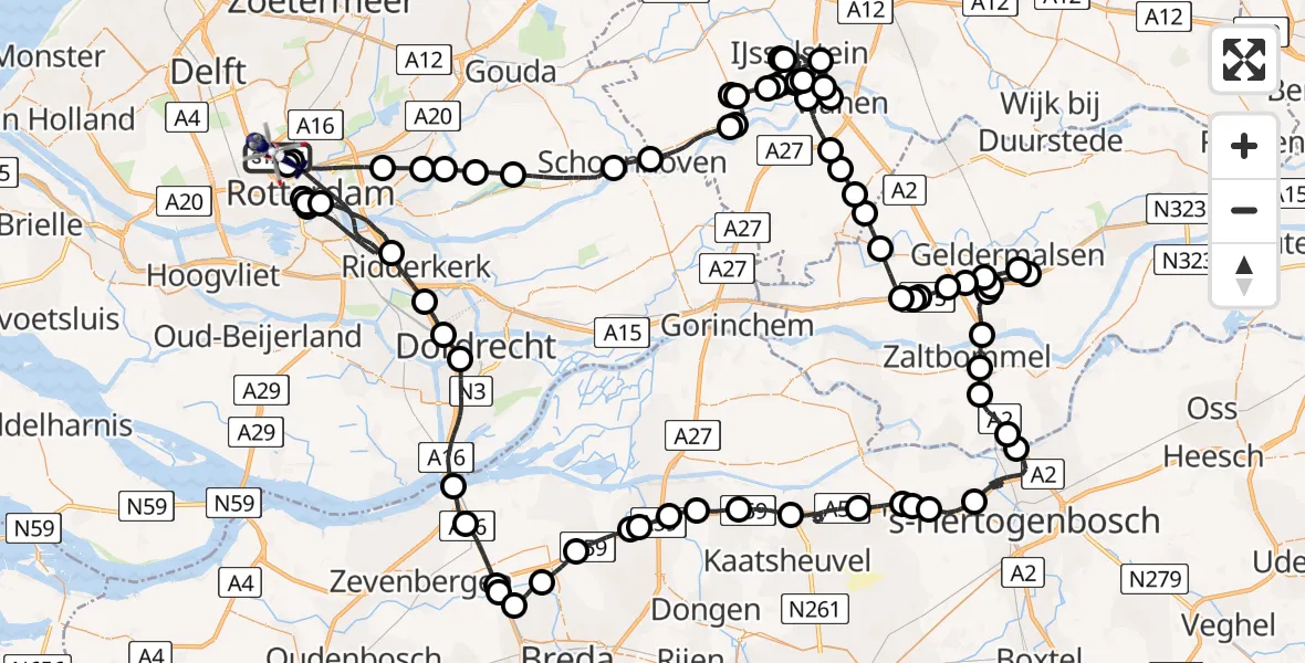Routekaart van de vlucht: Politiehelikopter naar Rotterdam The Hague Airport, Zestienhoven