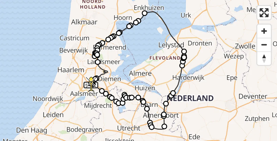 Vluchtroute Politiehelikopter van Schiphol naar Schiphol