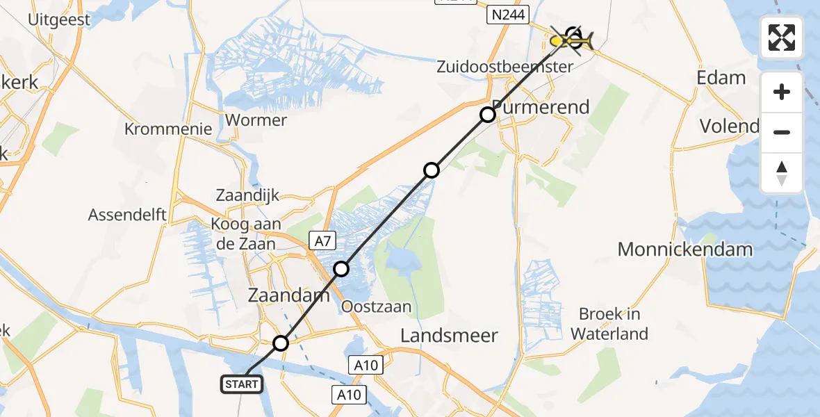 Routekaart van de vlucht: Lifeliner 1 naar Purmerend, Belangenvereniging tuinders Zaanderhorn