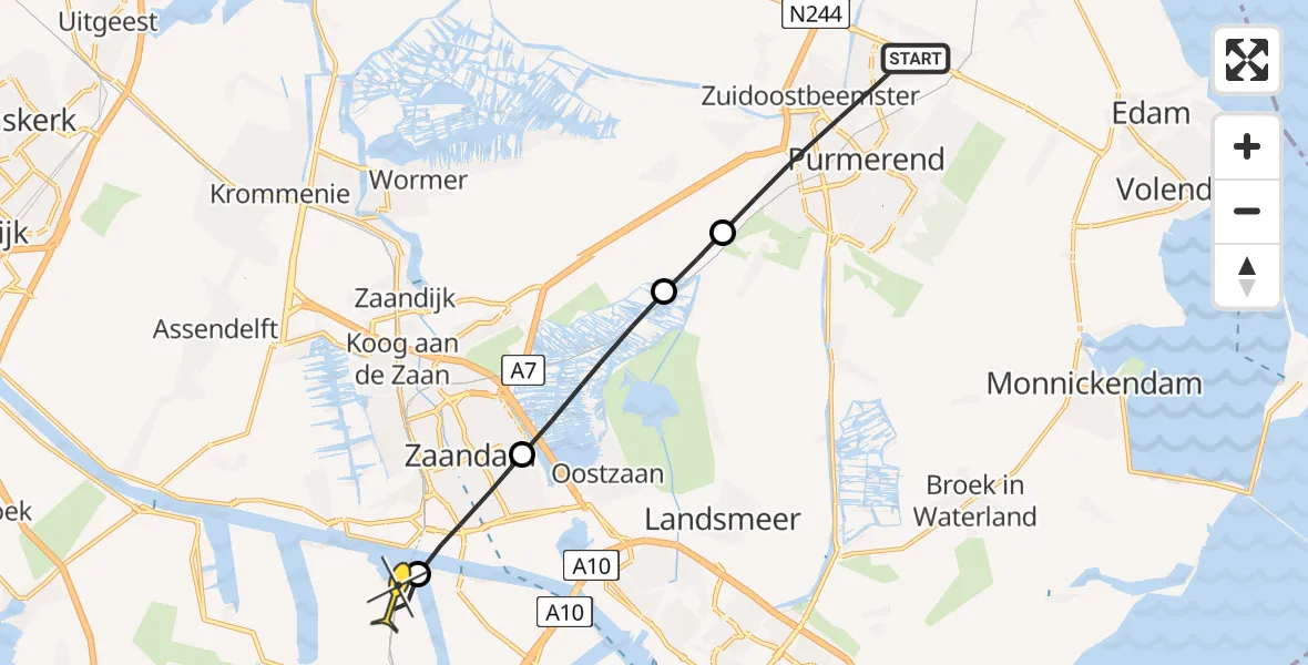 Routekaart van de vlucht: Lifeliner 1 naar Amsterdam Heliport, Scheldestraat