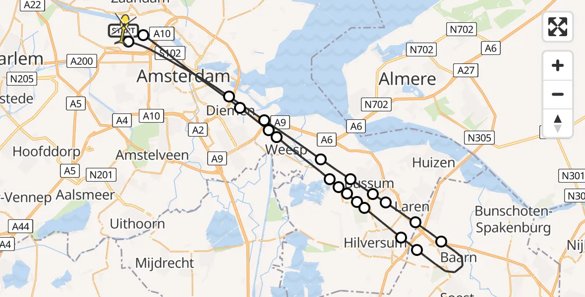 Routekaart van de vlucht: Lifeliner 1 naar Amsterdam Heliport, Westhavenweg