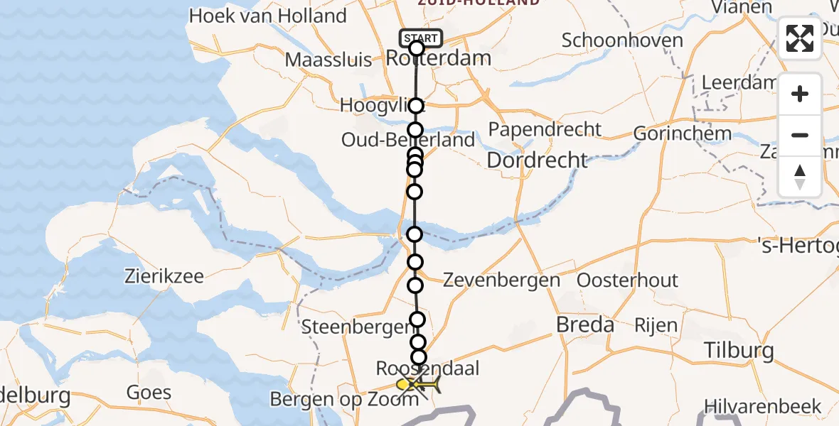 Routekaart van de vlucht: Lifeliner 2 naar Roosendaal, Achterdijk