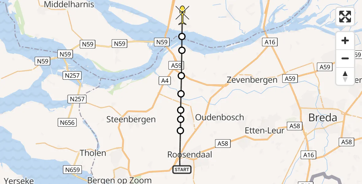 Routekaart van de vlucht: Lifeliner 2 naar Numansdorp, Madeliefberg