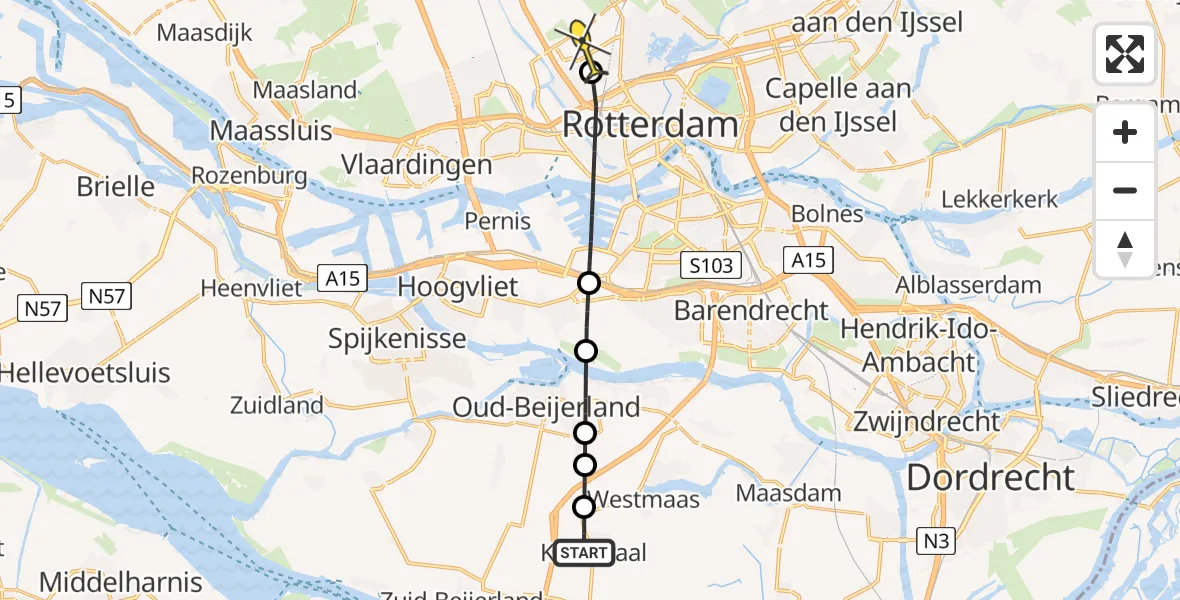 Routekaart van de vlucht: Lifeliner 2 naar Rotterdam The Hague Airport, Stougjesdijk