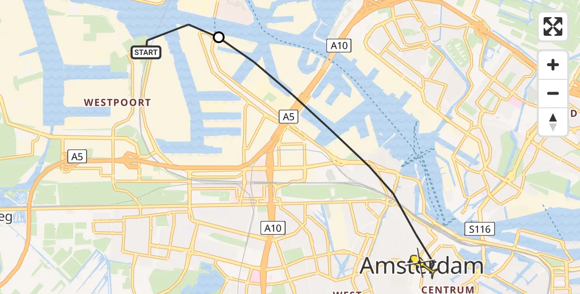 Routekaart van de vlucht: Lifeliner 1 naar Amsterdam, Stadsstrand Kanaal Noord