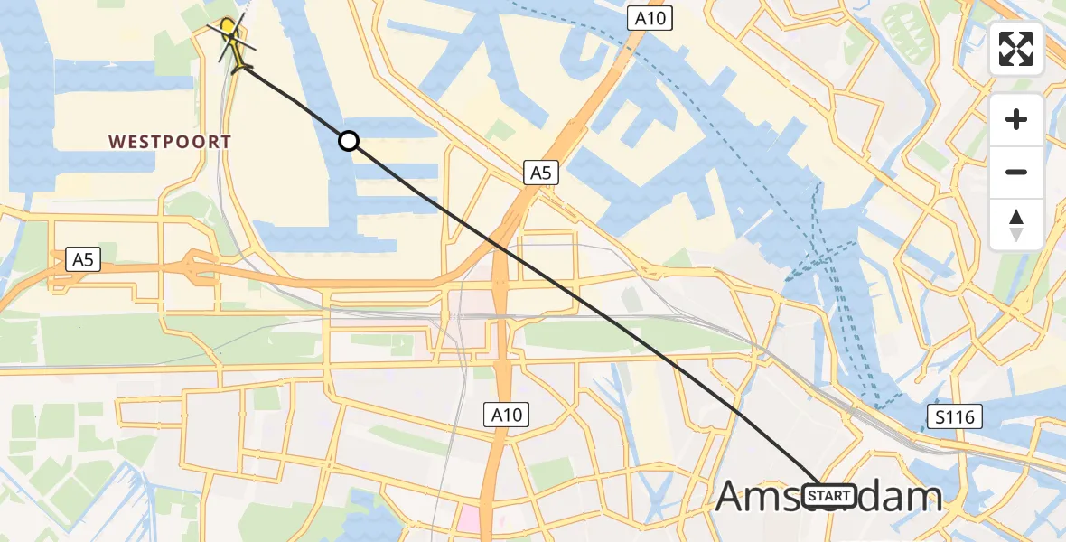 Routekaart van de vlucht: Lifeliner 1 naar Amsterdam Heliport, Marnixkade
