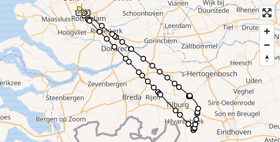 Routekaart van de vlucht: Politieheli naar Rotterdam The Hague Airport, Welschapstraat