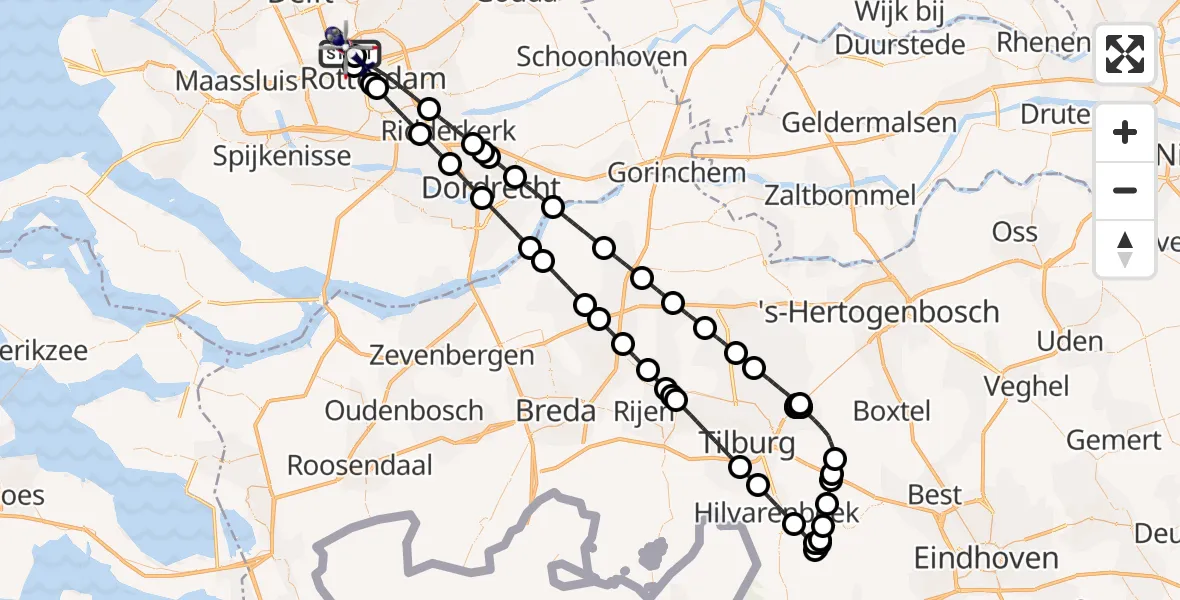 Vluchtroute Politiehelikopter van Rotterdam The Hague Airport naar Rotterdam The Hague Airport