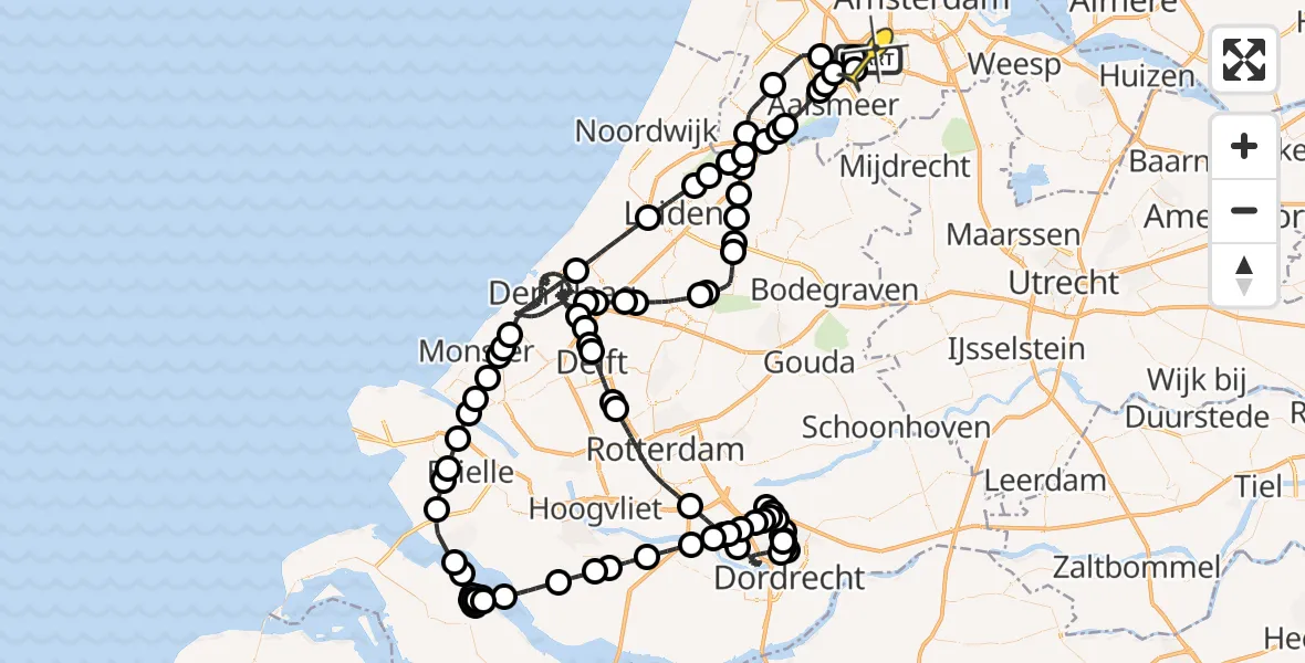 Routekaart van de vlucht: Politieheli naar Schiphol, Halim P.K. straat