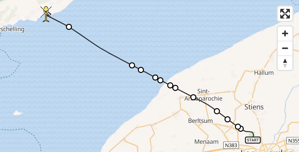 Routekaart van de vlucht: Ambulancehelikopter naar Formerum, Keegsdijkje