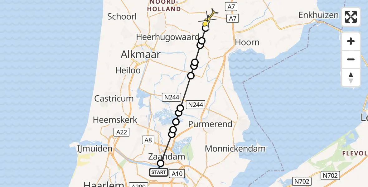Routekaart van de vlucht: Lifeliner 1 naar Spanbroek, Hoofdtocht