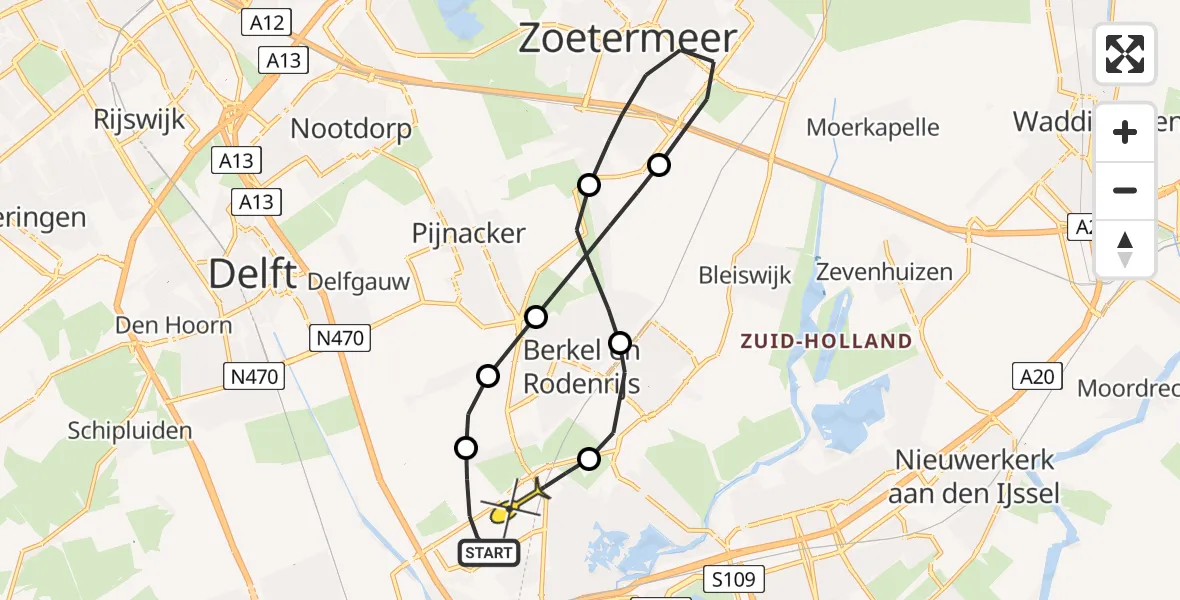 Routekaart van de vlucht: Lifeliner 2 naar Rotterdam The Hague Airport, Oude Bovendijk