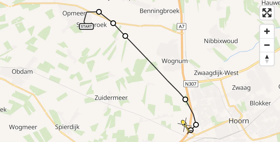 Routekaart van de vlucht: Lifeliner 1 naar Berkhout, A.C. de Graafweg