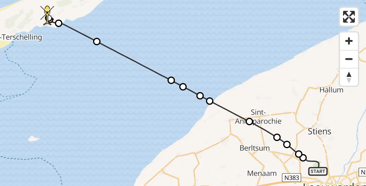 Routekaart van de vlucht: Ambulancehelikopter naar Midsland, Keegsdijkje