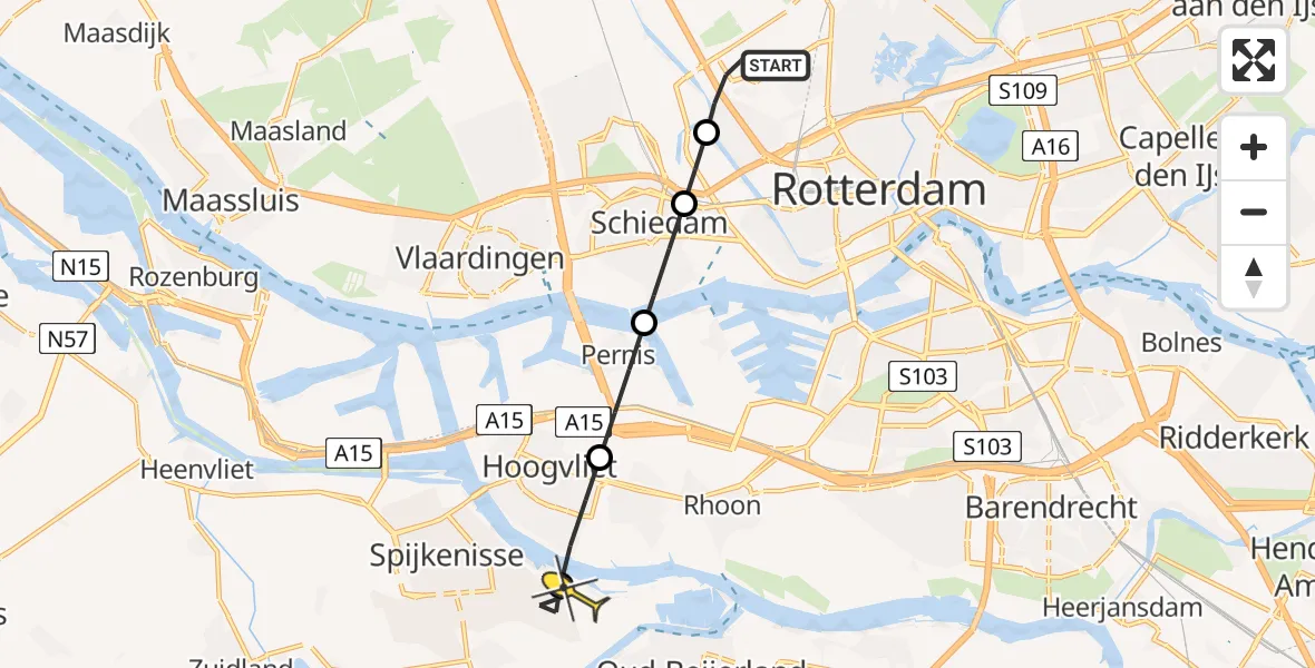 Routekaart van de vlucht: Lifeliner 2 naar Spijkenisse, Achterdijk