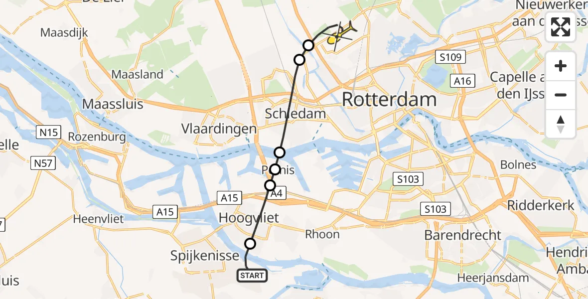 Routekaart van de vlucht: Lifeliner 2 naar Rotterdam The Hague Airport, Corrie Vonkplantsoen