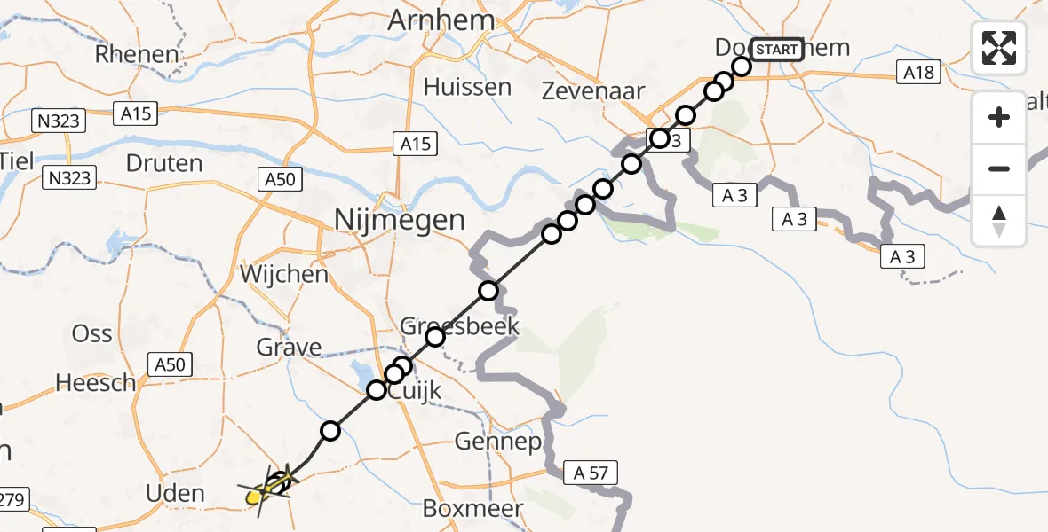 Routekaart van de vlucht: Lifeliner 3 naar Volkel, Slagenweg