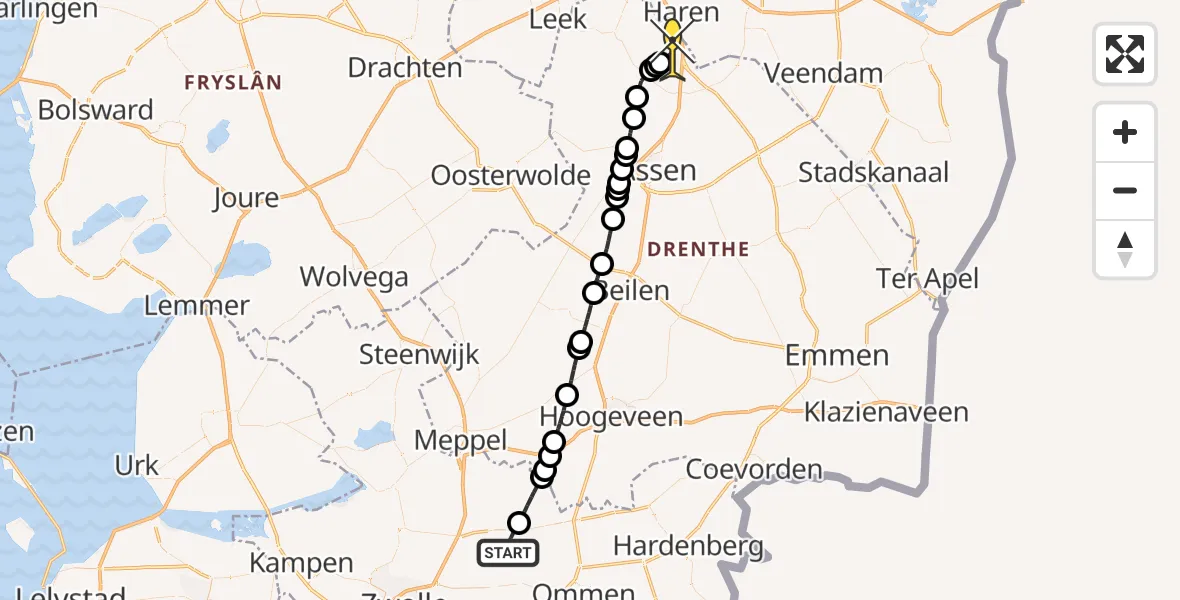 Routekaart van de vlucht: Lifeliner 4 naar Groningen Airport Eelde, Berkenlaan
