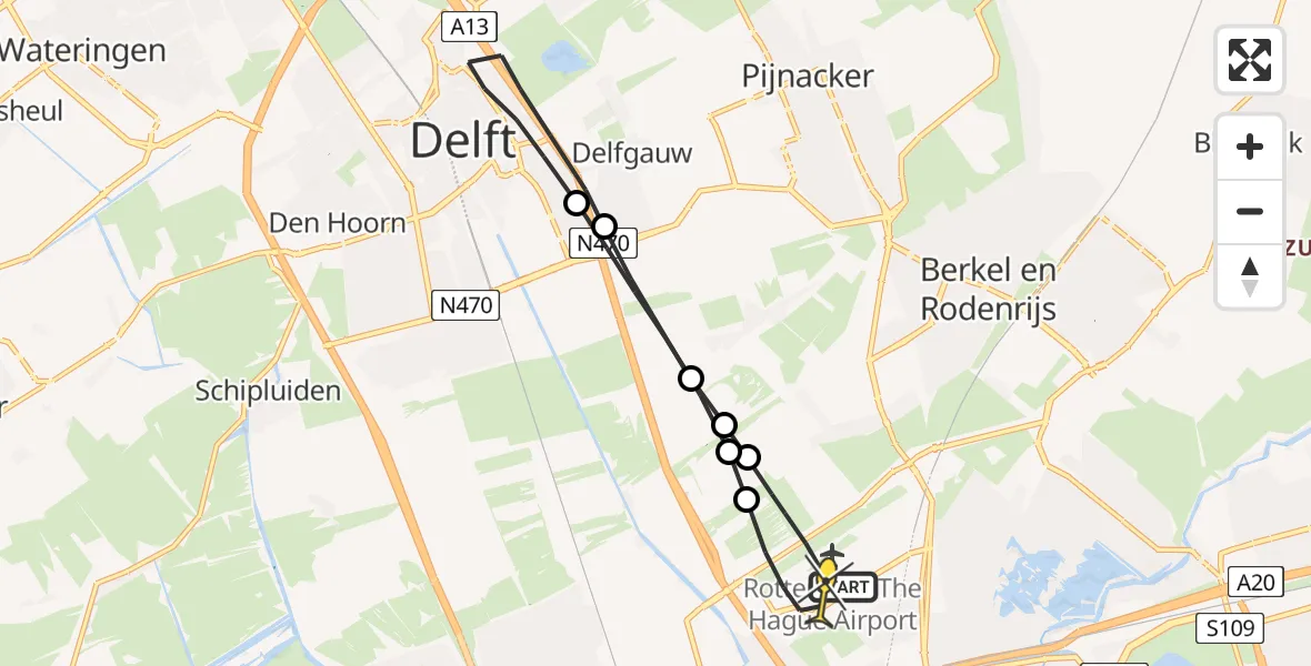 Routekaart van de vlucht: Lifeliner 2 naar Rotterdam The Hague Airport, Schieveense polder