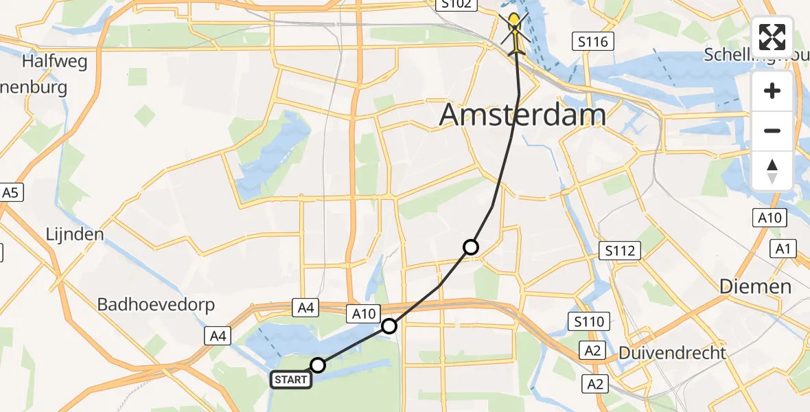 Routekaart van de vlucht: Politieheli naar Amsterdam, Koenenkade