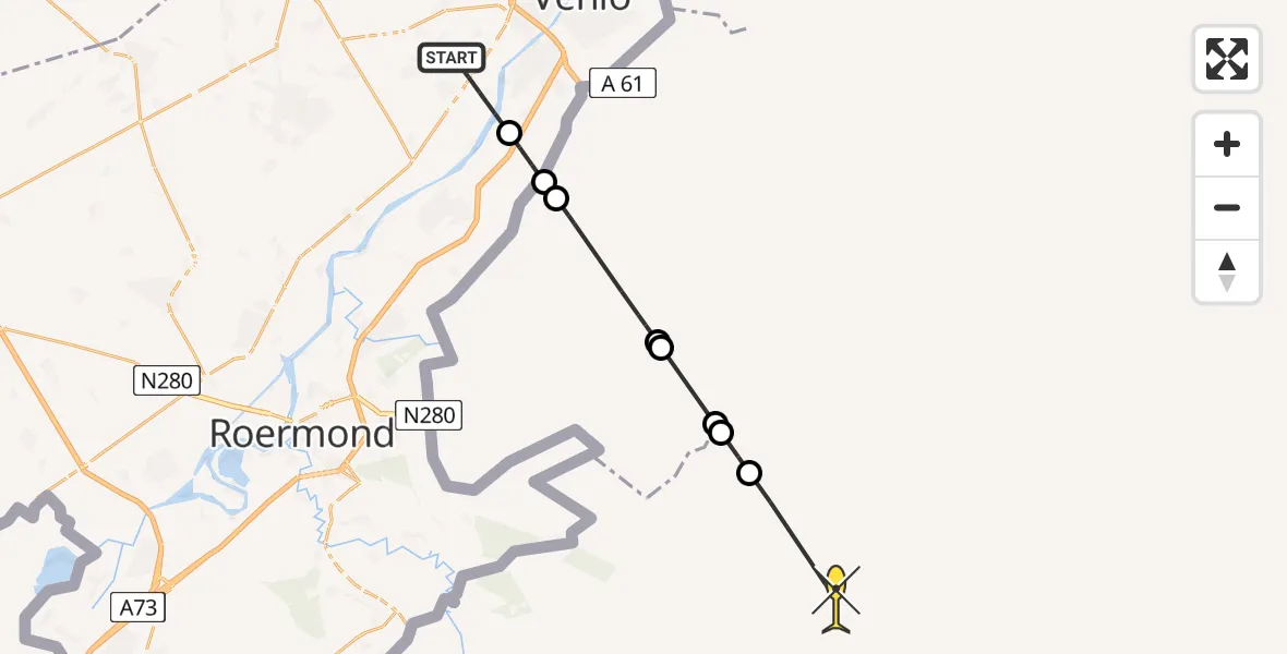 Routekaart van de vlucht: Traumahelikopter naar Wegberg, Napoleonsbaan Noord