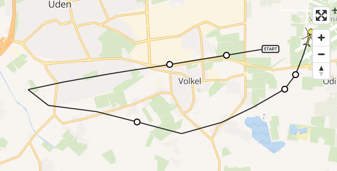 Routekaart van de vlucht: Lifeliner 3 naar Vliegbasis Volkel, Nieuwstraat