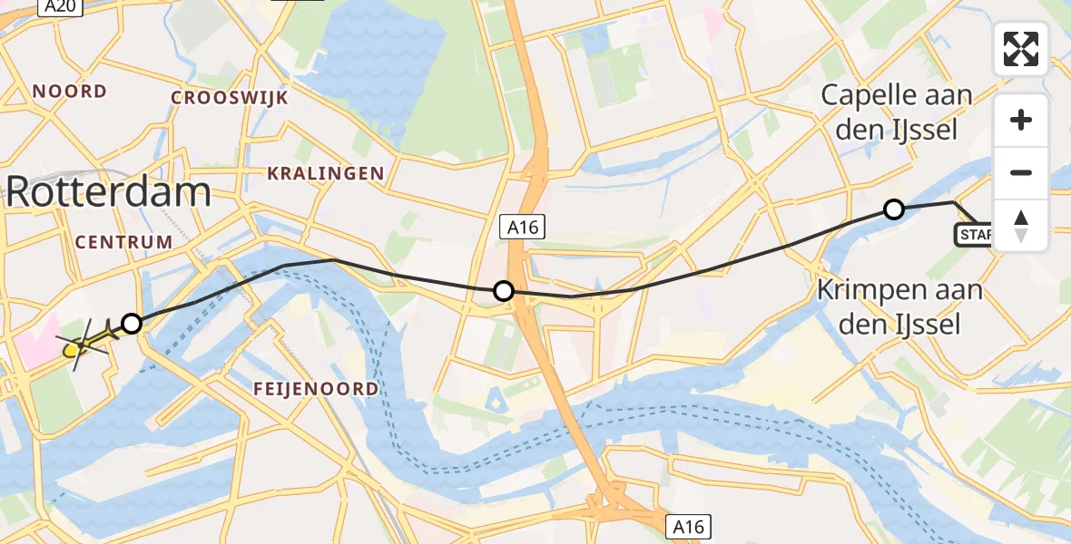 Routekaart van de vlucht: Lifeliner 2 naar Erasmus MC, IJsselzoom