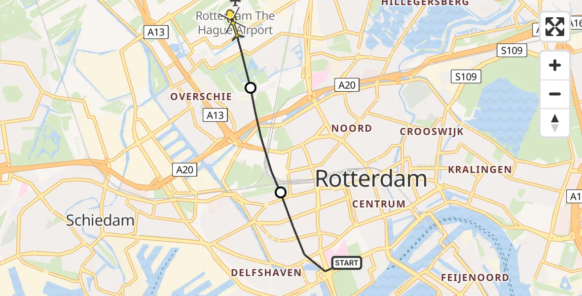 Routekaart van de vlucht: Lifeliner 2 naar Rotterdam The Hague Airport, De Vliegerstraat