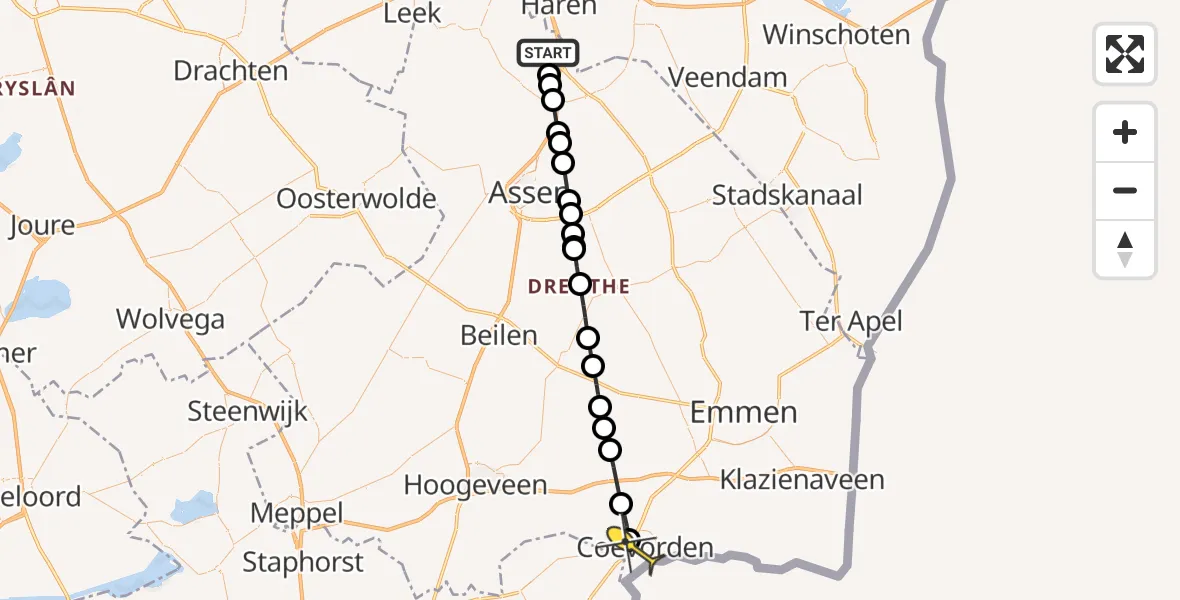 Routekaart van de vlucht: Lifeliner 4 naar Coevorden, Norgerweg