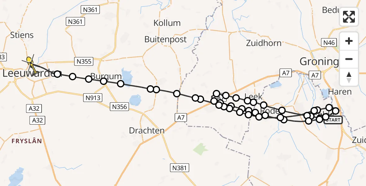 Routekaart van de vlucht: Lifeliner 4 naar Leeuwarden, Hoofdweg