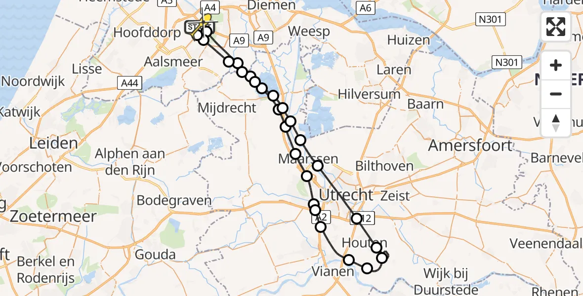 Vluchtroute Politiehelikopter van Schiphol naar Schiphol