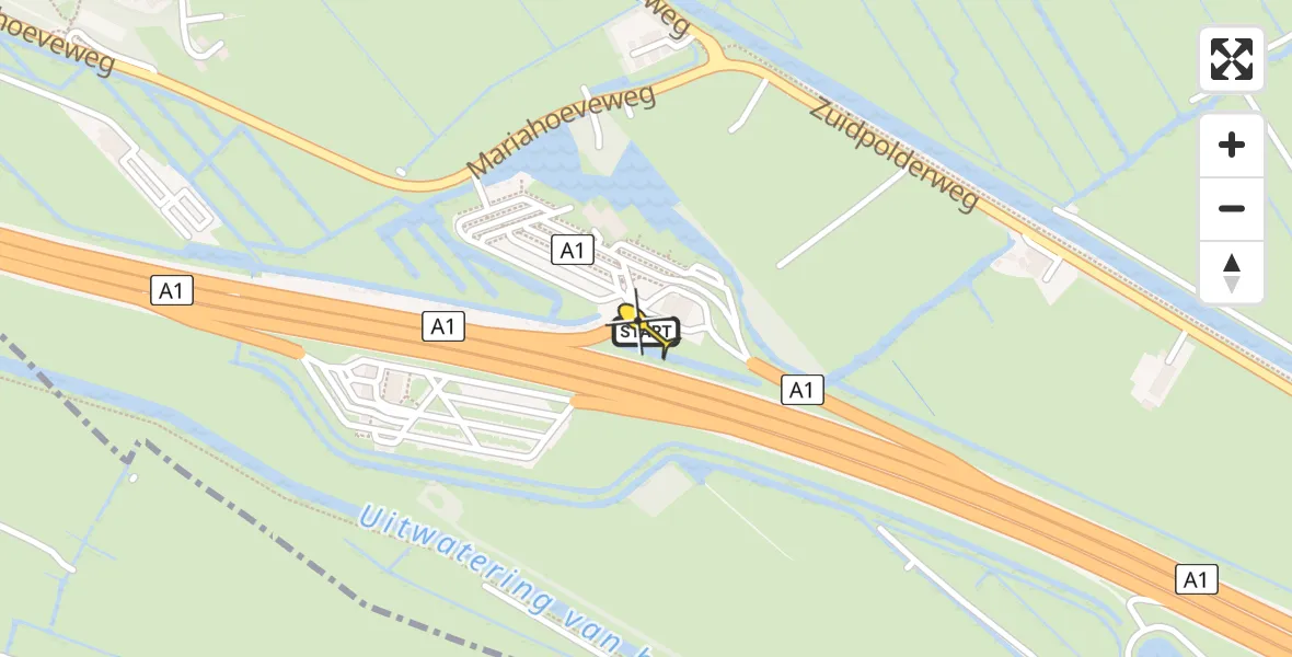 Routekaart van de vlucht: Lifeliner 3 naar Muiden, Rijksweg A1 NZ