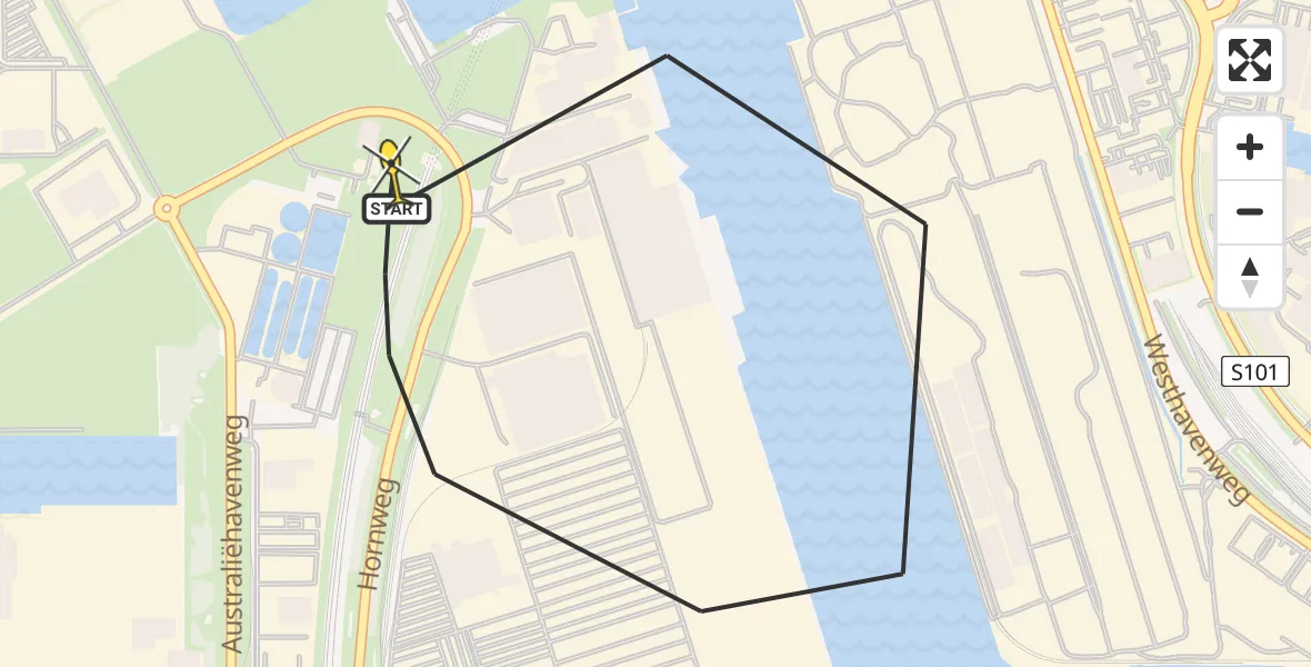Routekaart van de vlucht: Lifeliner 1 naar Amsterdam Heliport, Westhavenweg