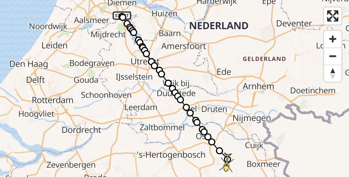 Routekaart van de vlucht: Lifeliner 3 naar Vliegbasis Volkel, Hogendijk