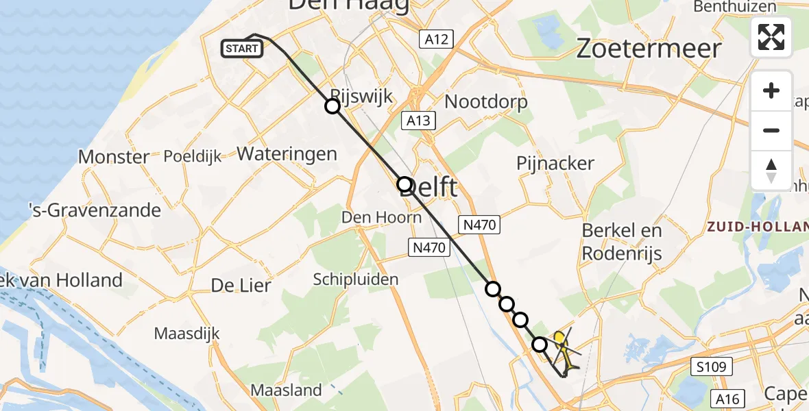 Routekaart van de vlucht: Lifeliner 2 naar Rotterdam The Hague Airport, Oude Haagweg
