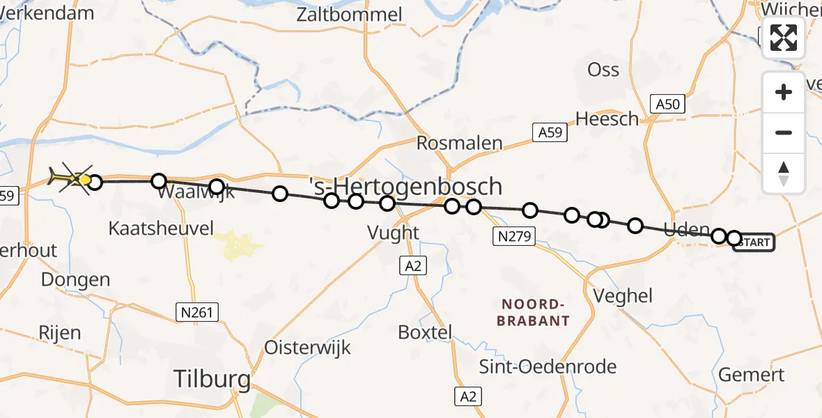 Routekaart van de vlucht: Lifeliner 3 naar Waspik, Kromstraat