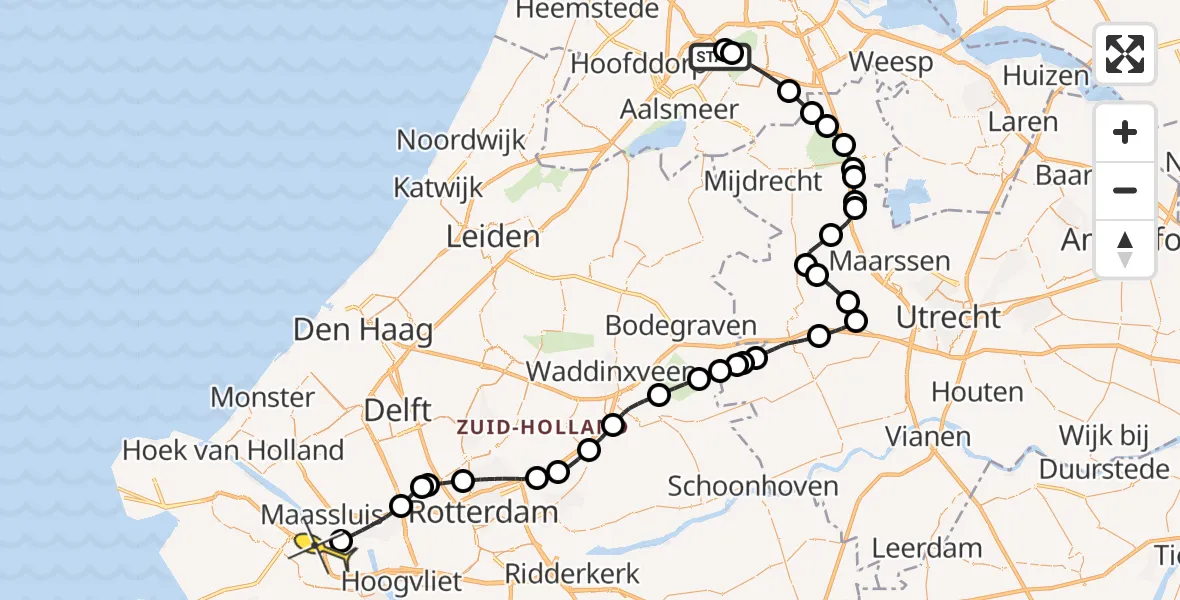 Routekaart van de vlucht: Politieheli naar Botlek, Halim P.K. straat