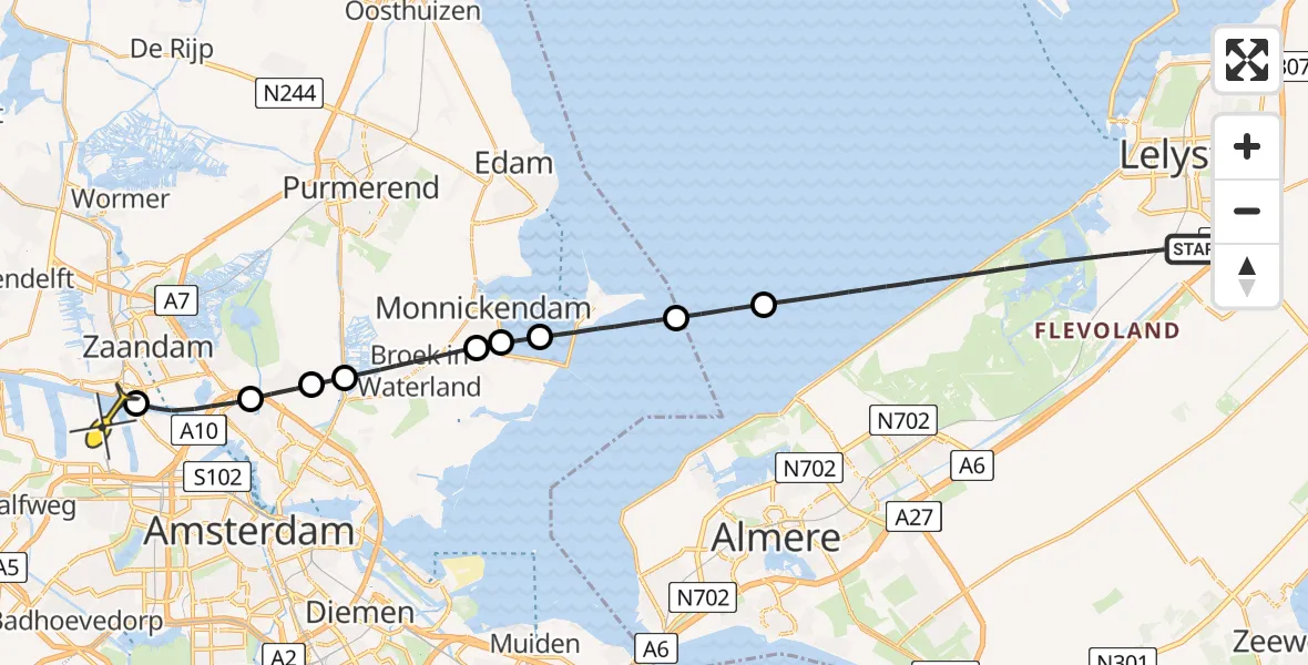 Routekaart van de vlucht: Lifeliner 1 naar Amsterdam Heliport, Torenvalkweg