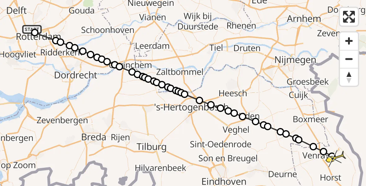 Routekaart van de vlucht: Lifeliner 2 naar Meerlo, Van der Duijn van Maasdamweg