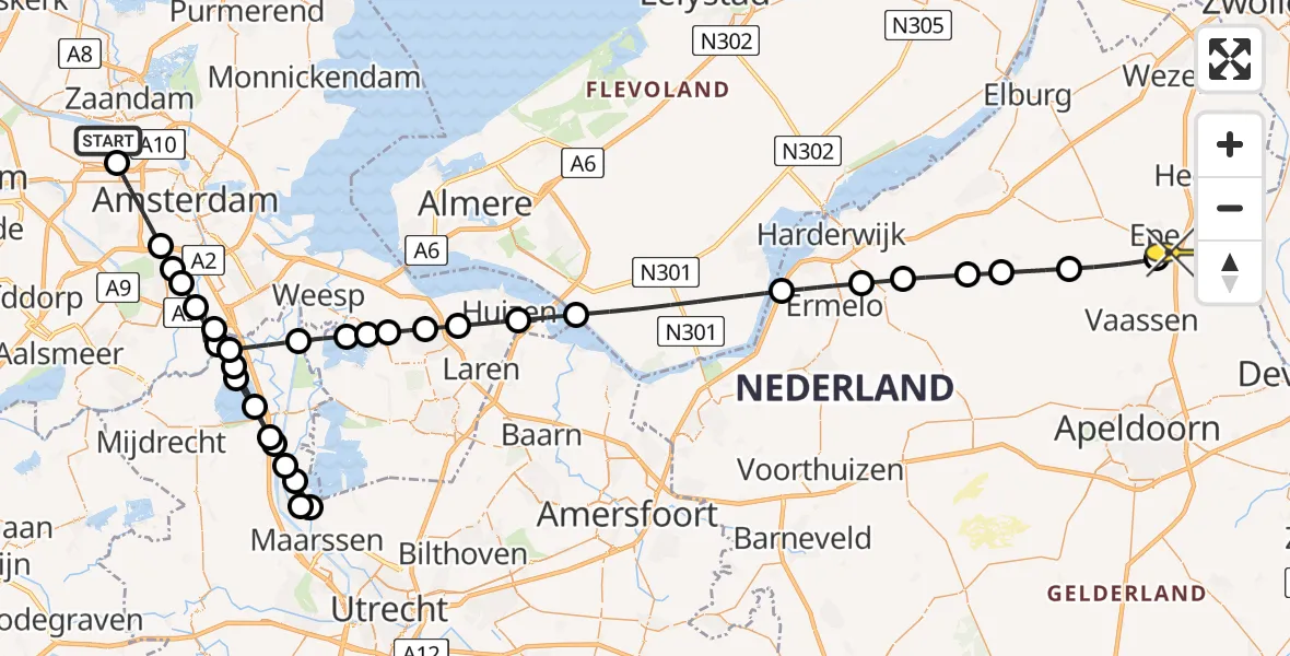 Routekaart van de vlucht: Lifeliner 1 naar Epe, Sardiniëweg