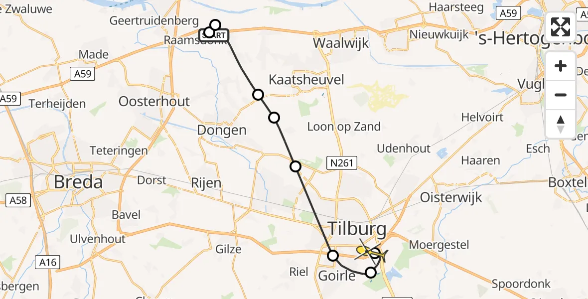 Routekaart van de vlucht: Lifeliner 3 naar Tilburg, Zijlweg