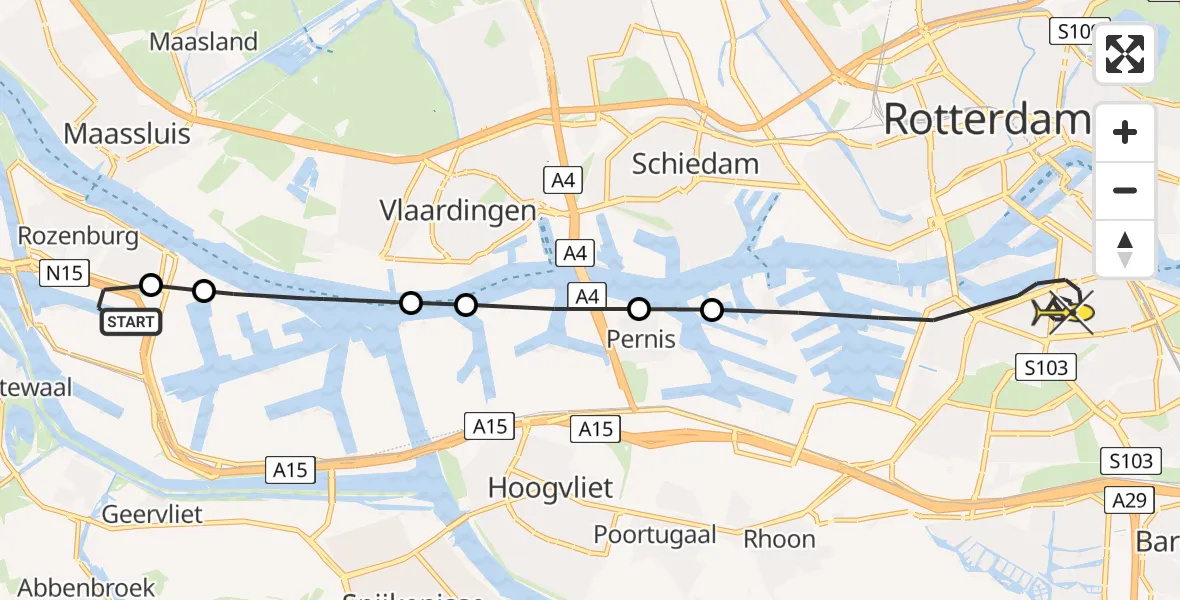 Routekaart van de vlucht: Politiehelikopter naar Rotterdam, Hortensiastraat