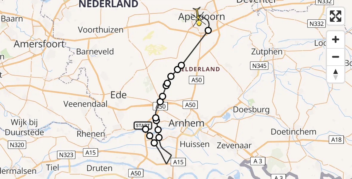 Routekaart van de vlucht: Politiehelikopter naar Apeldoorn, Heterensevoetpad