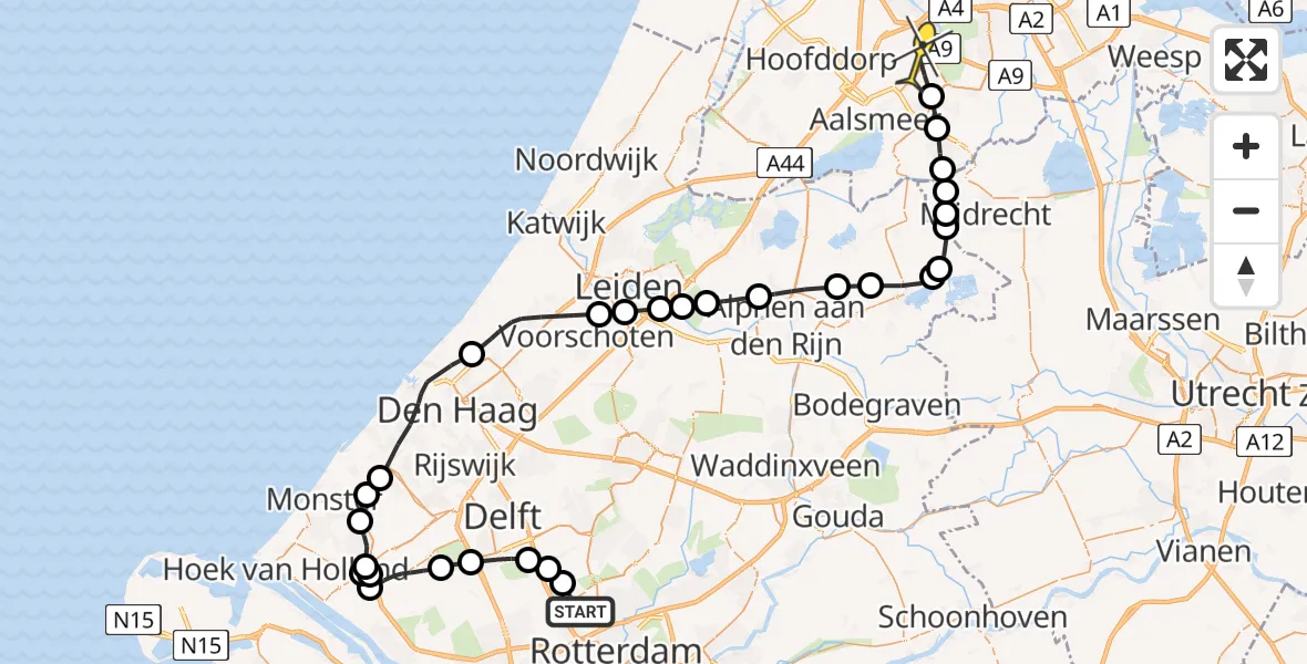 Routekaart van de vlucht: Politiehelikopter naar Schiphol, Amsterdam-Bataviaweg