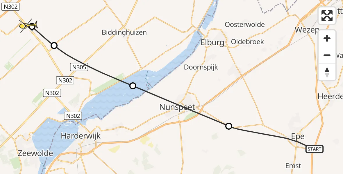 Routekaart van de vlucht: Lifeliner 1 naar Lelystad Airport, Zuukerweg